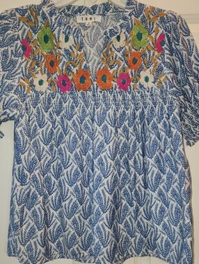 THML Small Blue and White Fkoral Embroidered Shirt